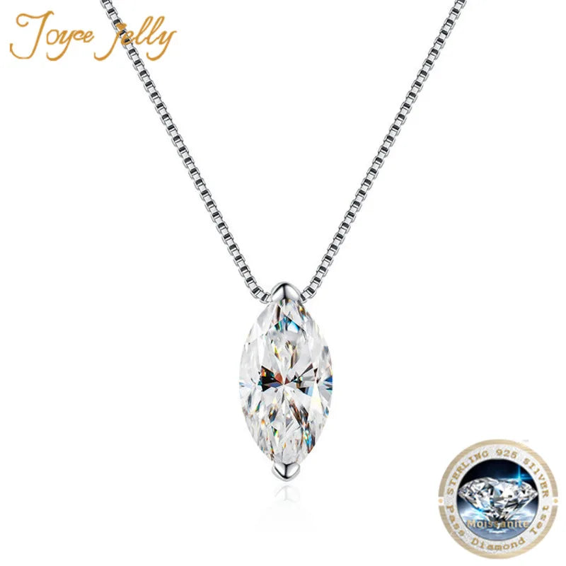 JoyceJelly 925 Sterling Silver Horse Eye Moissanite Diamond Pendant Necklace Women's Light Luxury Jewelry Temperament Box Chain