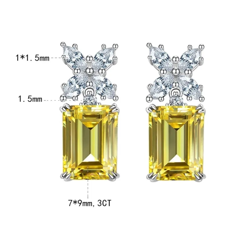 JoyceJelly Rectangular 3CT 7*9mm Emerald Cut Yellow Moissanite Diamond Stud Earrings For Women 925 Sterling Silver Jewelry Gifts