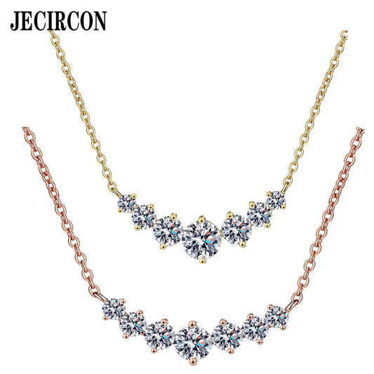 JECIRCON 925 Sterling Silver Moissanite Necklace for Women Simple 7 Princess 1.7ct Diamond Pendant Rose Gold/Gold Clavicle Chain