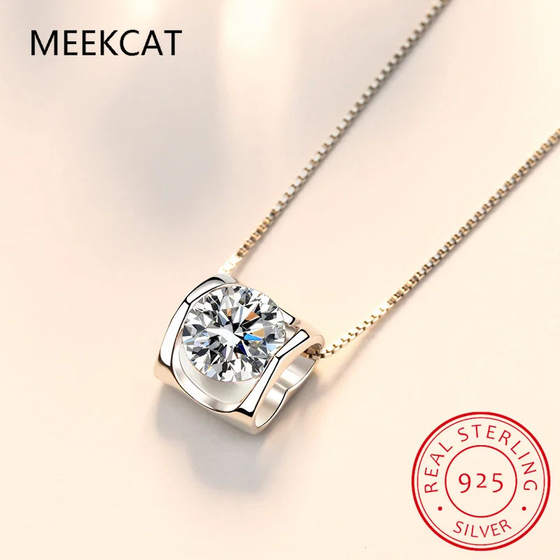 Luxury Certified Moissanite Diamond Classic Round Pendant Necklace for Women 925 Sterling Silver Chain Wedding Jewelry