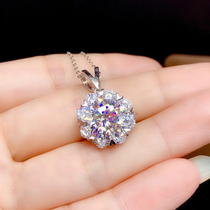 Flower 2ct Lab Moissanite Diamond Pendant Real 925 Sterling Silver Charm Party Wedding Pendants Necklace For Women Jewelry Gift