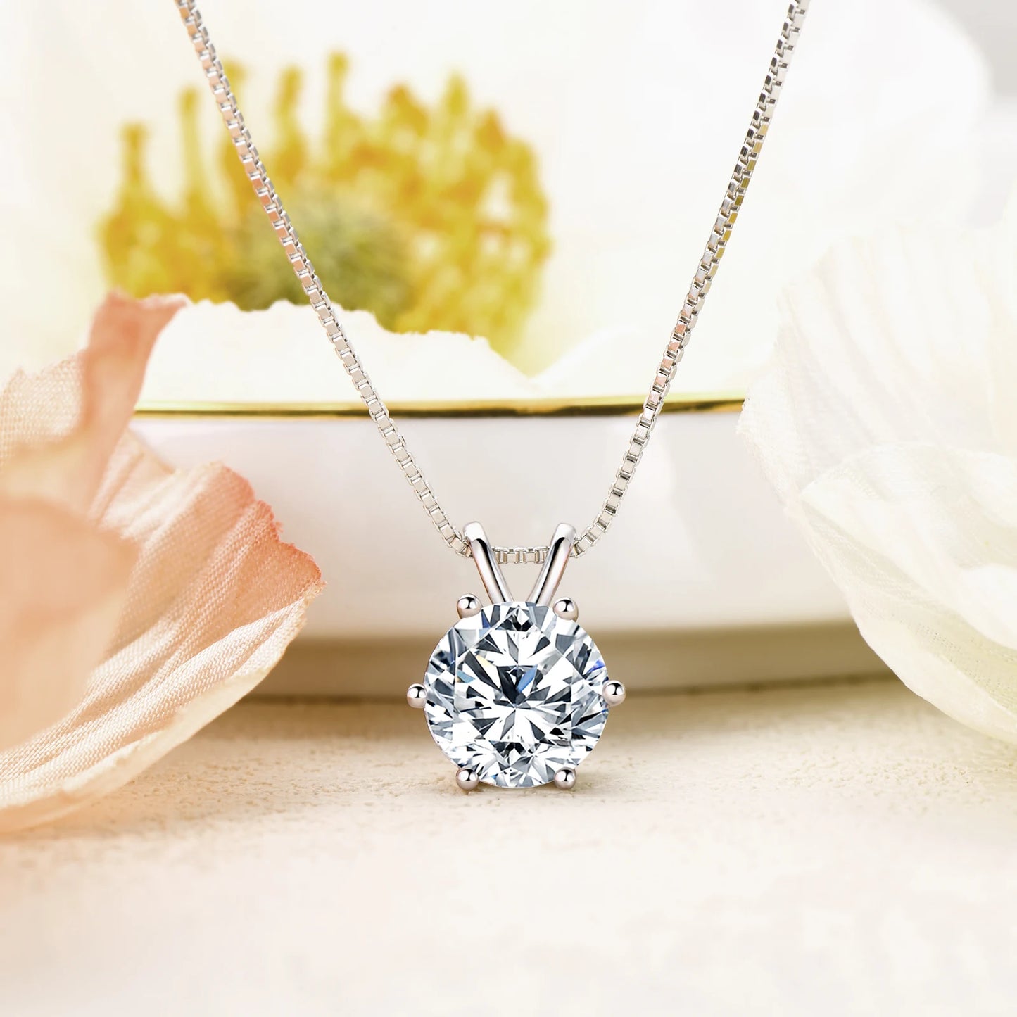 Lnngy 0.5ct-5ct Moissanite Pendant Necklace With Certificate For Women Original Real 925 Silver Chain Solitaire Drop Necklaces