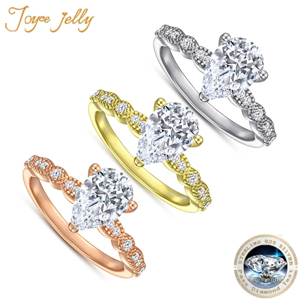 Joycejelly 2 carat moissanite ring with certificate 925 sterling silver jewelry with water drop shape stone wedding jewerly gift