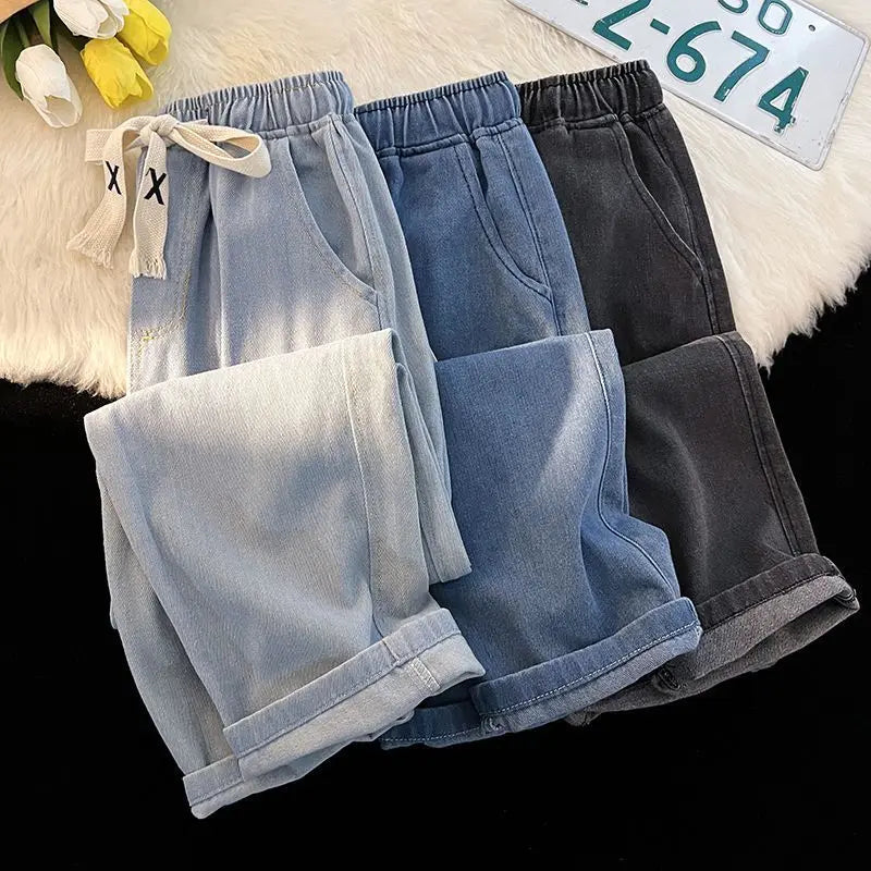 2023 New Spring And Winter Wide-leg Jeans Women Loose Straight Leg All Draped Trousers Students High-waisted Nine-point Pants