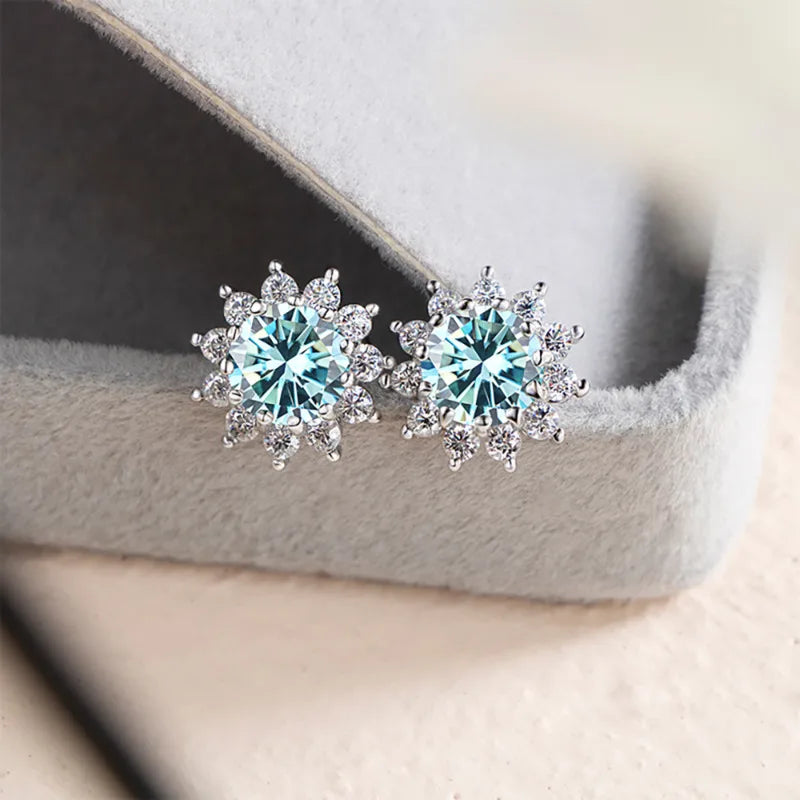 JoyceJelly 1 carat D Color Moissanite Diamond Earrings S925 Sterling Silver Jewelry For Women Sunflower Shaped Ear-studs Wedding