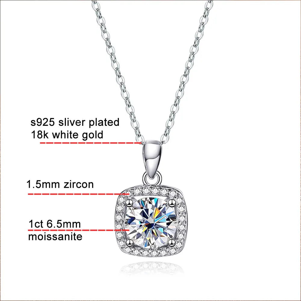 KNOBSPIN D VVS1 Moissanite Pandent Necklace for Women Sparkling Wedding Jewelry with GRA 925 Sterling Sliver Plated 18k Necklace