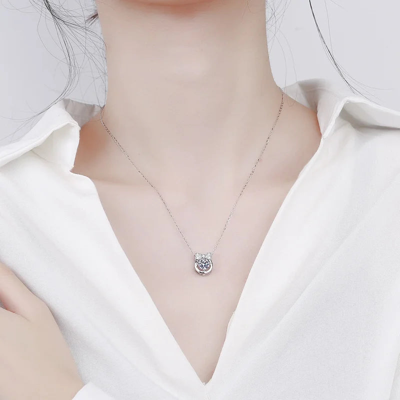 JoyceJelly S925 Sterling Silver Jewelry Bowknot Pendant 1ct VVS D Color Moissanite Necklace Women's Jewelry Accessories O-Chain