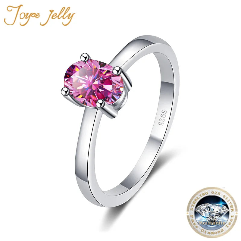 JoyceJelly 1 Carat 5x7mm White Pink Blue Green Oval Moissanite Ring S925 Sterling Silver Platinum Plated Women's Luxury Jewelry