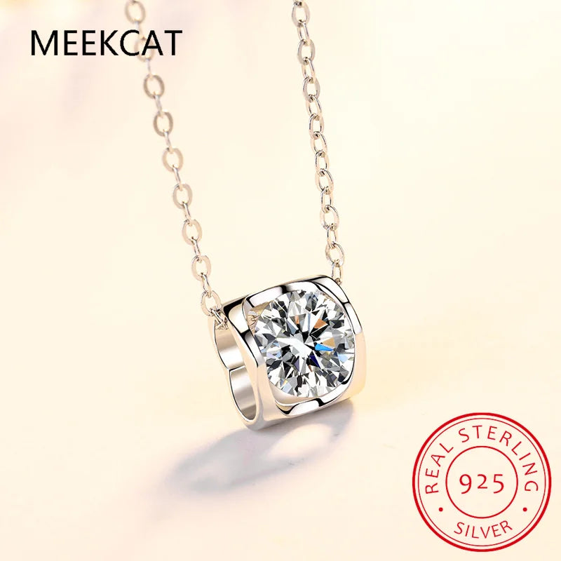 Luxury Certified Moissanite Diamond Classic Round Pendant Necklace for Women 925 Sterling Silver Chain Wedding Jewelry