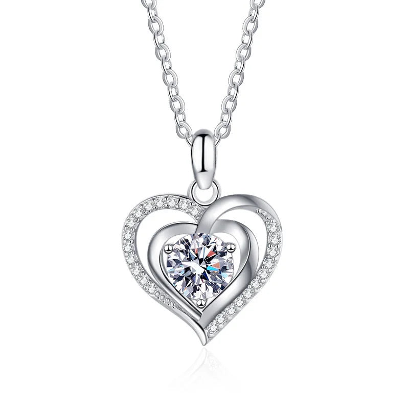 JoyceJelly Sterling Silver 925 Necklace For Women Fashion Luxury Jewelry Heart Shaped Pendant Romantic Anniversary Dating Gift