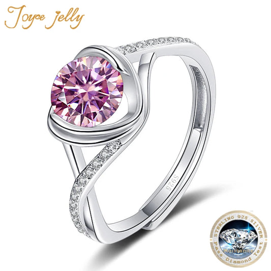 JoyceJelly Real 1 Carat Moissanite Diamond Rings Women's Engagement Ring Pure Sterling 925 Silver Wedding Jewelry Adjust Size