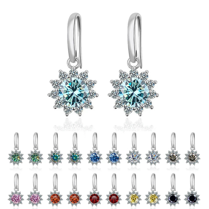 JoyceJelly Women's Sterling Silver 925 Jewelry 1 Carat 2 Carat Moissanite Diamond Drop Earrings Sunflower Shaped Ear-drops Gifts