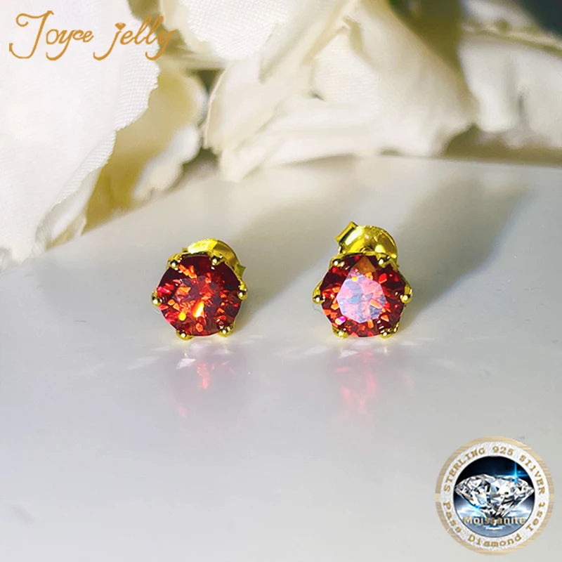 JoyceJelly 1CT 2CT VVS D Color Russian Cut Moissanite Diamond Stud Earrings S925 Sterling Silver Plated 18K Gold Color Ear-studs