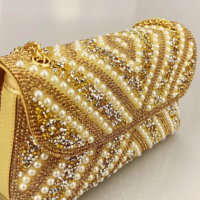 Exquisite Gold Purse Luxury Designer Handbags High Quality 2024 Triangle Designer Pearl Bag Color Contrast Evening Bags