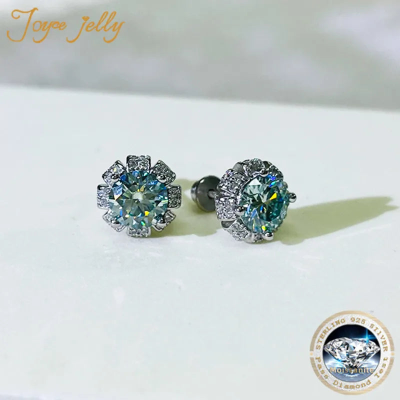 JoyceJelly 1carat D Color Round Moissanite Earrings For Women Wedding Sterling Silver 925 Jewelry Flower Shaped Female Ear Studs