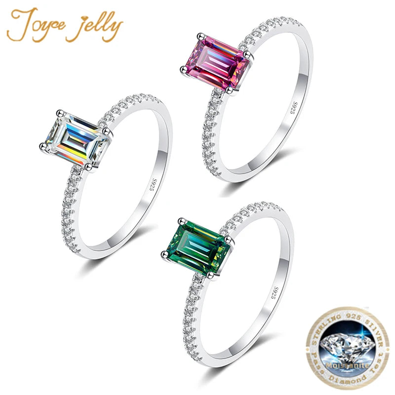 JoyceJelly 1CT 2CT Emerald Cut D Color VVS Certified Moissanite Ring S925 Sterling Silver Luxury Jewelry female dating gift