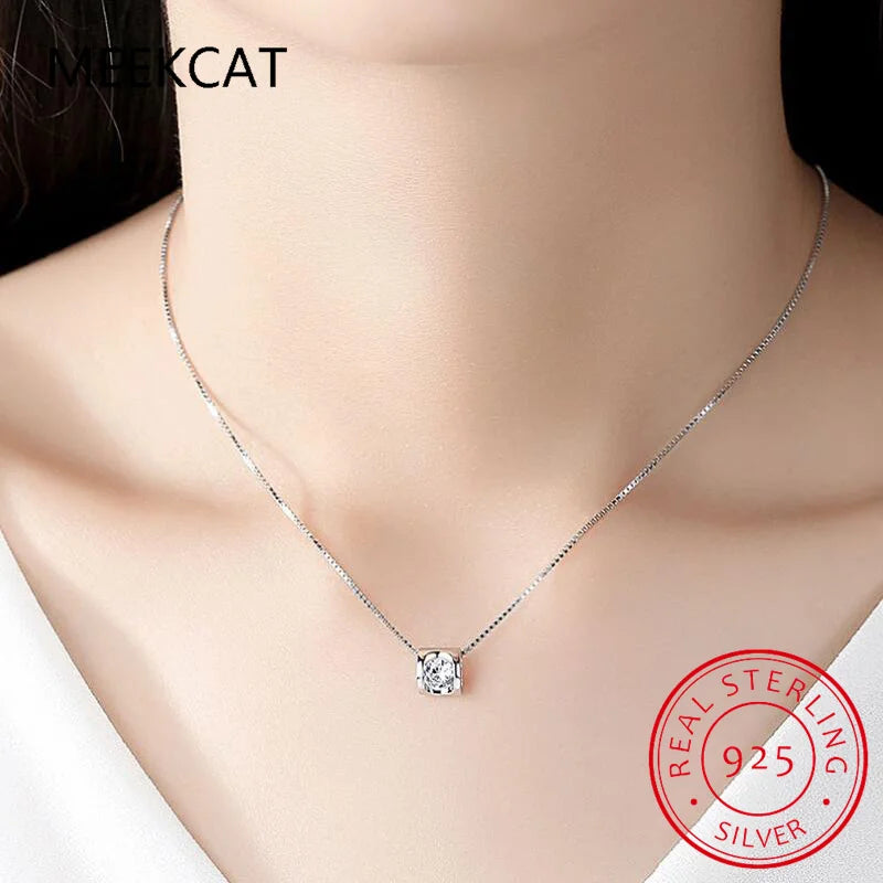 Luxury Certified Moissanite Diamond Classic Round Pendant Necklace for Women 925 Sterling Silver Chain Wedding Jewelry