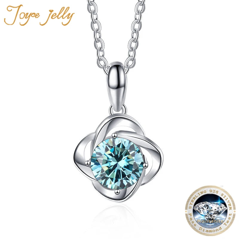 JoyceJelly S925 Sterling Silver Pendant 1 Carat Moissanite Diamond Necklace For Women Fashion Four Leaf Clover Luxury Jewelry