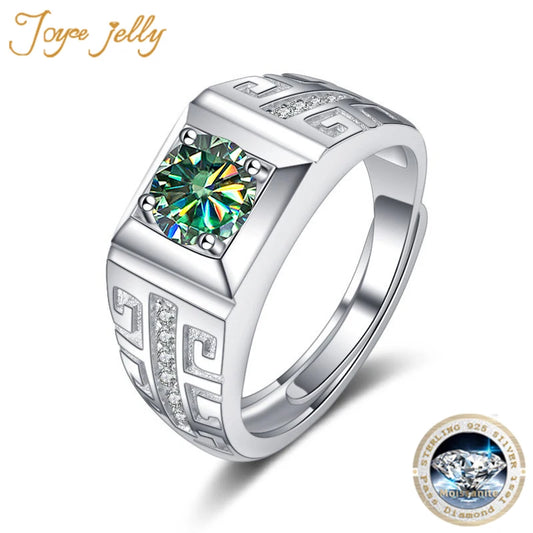 JoyceJelly Luxury Sterling Silver 925 Jewelry Men's Ring 1 Carat Moissanite Diamond Lab Created Gemstone Size7-11 Resizable Gift