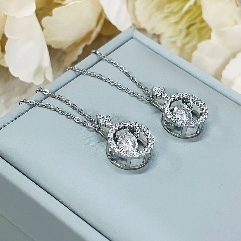 JoyceJelly Trendy 1CT 6.5MM VVS D Color Moissanite Diamond Necklace S925 Sterling Silver Beating Heart Pendant Clavicle Chain