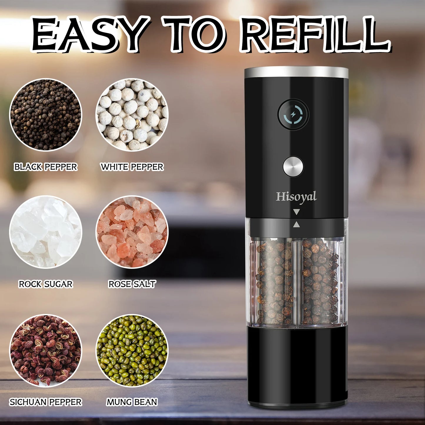 Electric salt and pepper grinder USB charging automatic salt and pepper grinder, suitable for kitchens and restaurants