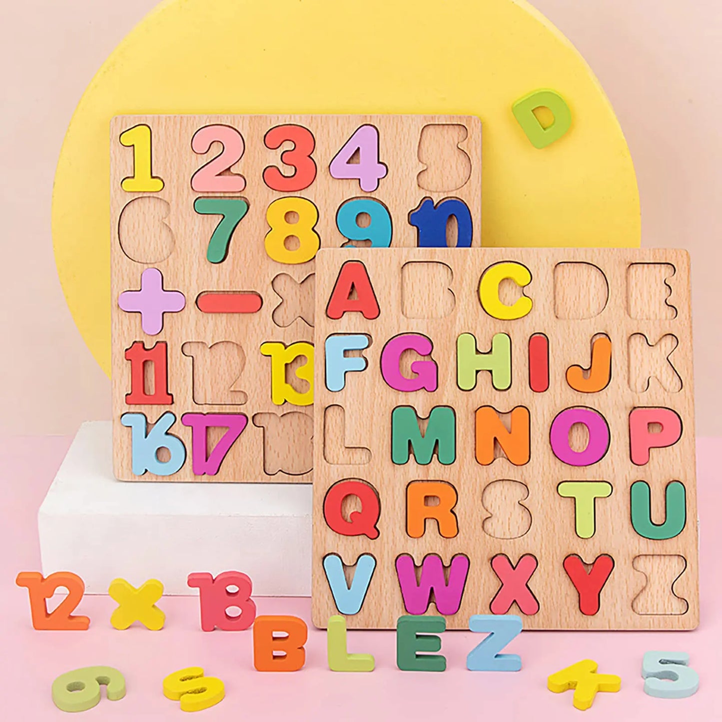 Wooden Puzzles for Children Alphabet Shape Number Puzzle Board Matching Game Educational Montessori Toys for Kid Baby 2 3 4 Year