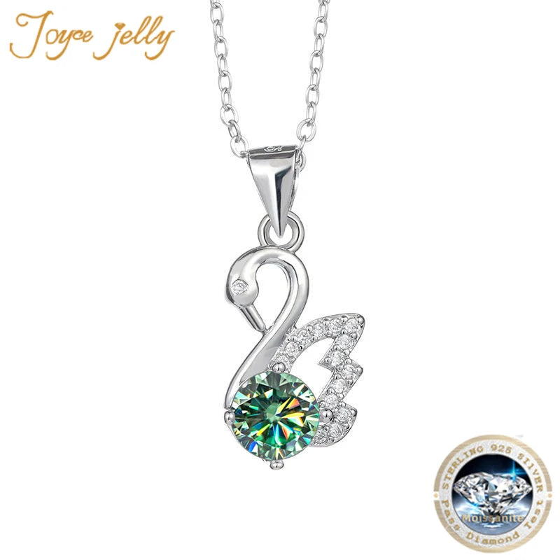 JoyceJelly 925 Sterling Silver Jewelry Women's Pendant Necklace 1 Carat Moissanite Created Diamond Fashion Swan Clavicle Chain