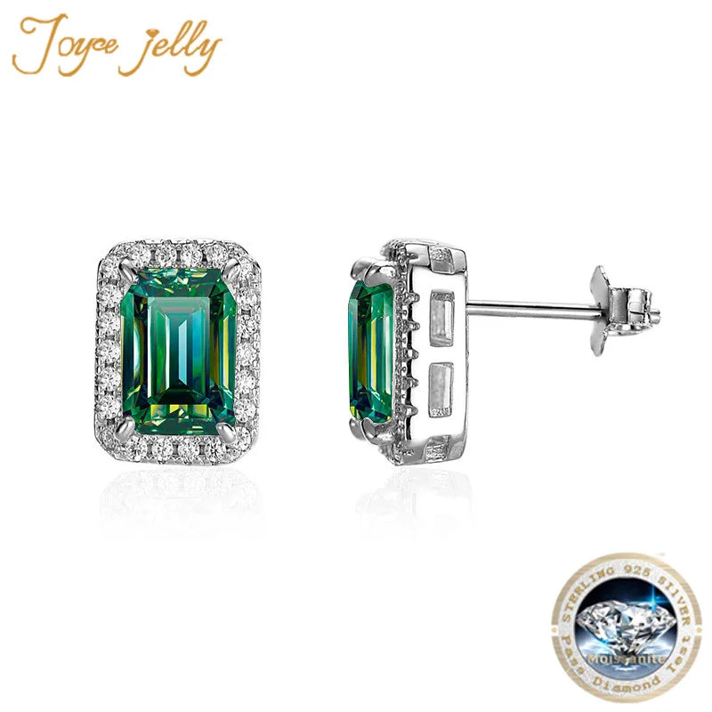 JoyceJelly 1-4CT Emerald Cut Radian Cut Moissanite Stud Earrings Rectangle Sterling Silver 925 Jewelry For Women Luxury Ear-stud