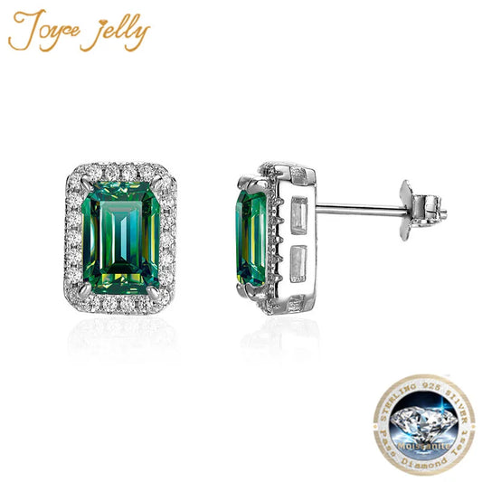 JoyceJelly 1-4CT Emerald Cut Radian Cut Moissanite Stud Earrings Rectangle Sterling Silver 925 Jewelry For Women Luxury Ear-stud