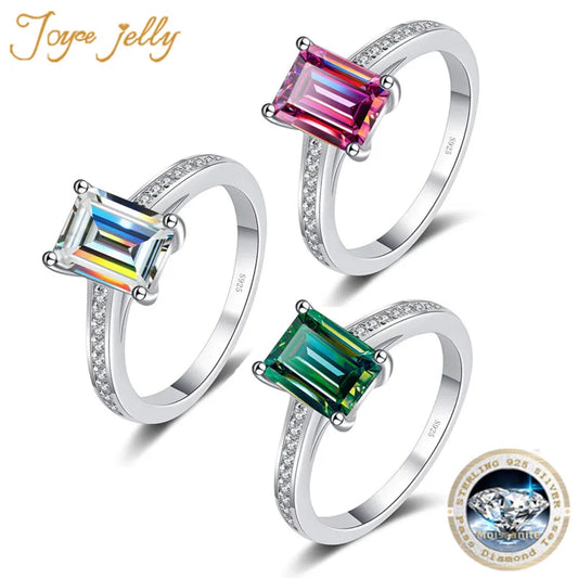 JoyceJelly 2CT Radiant Cut Emerald Cut Moissanite Ring Rectangular Lab Diamond Luxury S925 Sterling Silver Fine Jewelry Wedding