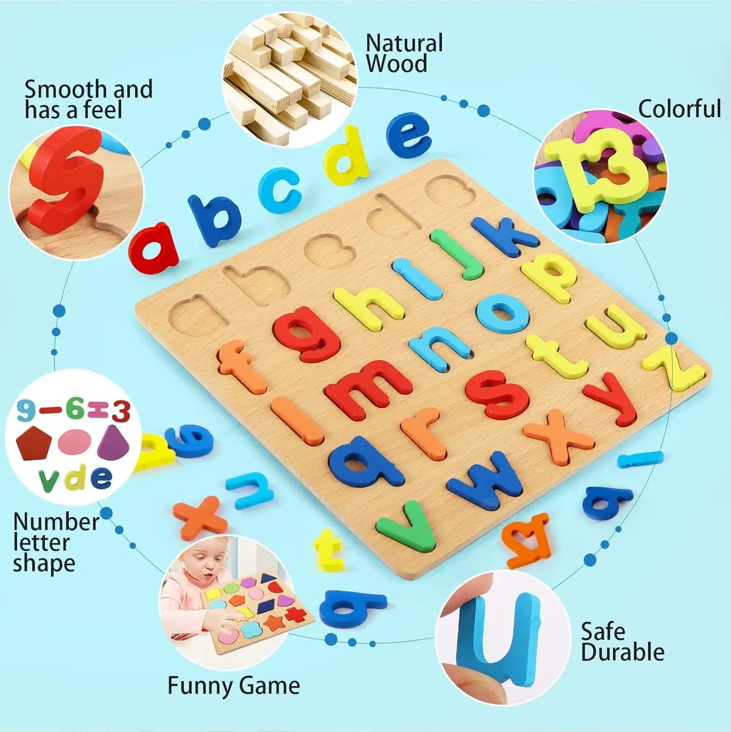 Wooden Puzzles for Children Alphabet Shape Number Puzzle Board Matching Game Educational Montessori Toys for Kid Baby 2 3 4 Year