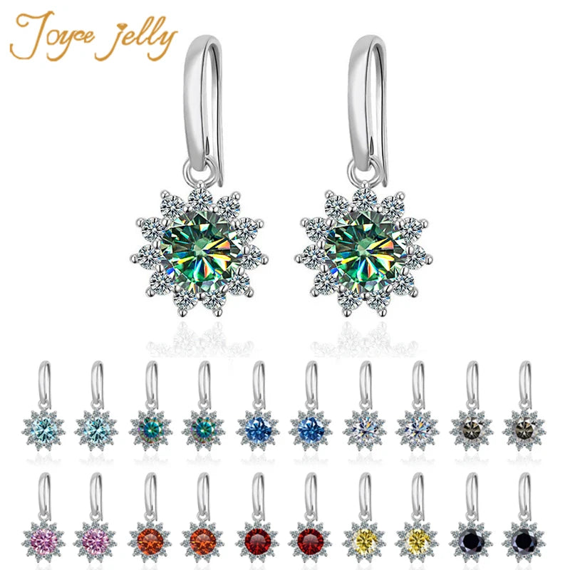 JoyceJelly 1CT Moissanite Drop Earrings For Women Green Blue Pink Color 100% S925 Sterling Silver White Gold Plated Fine Jewelry