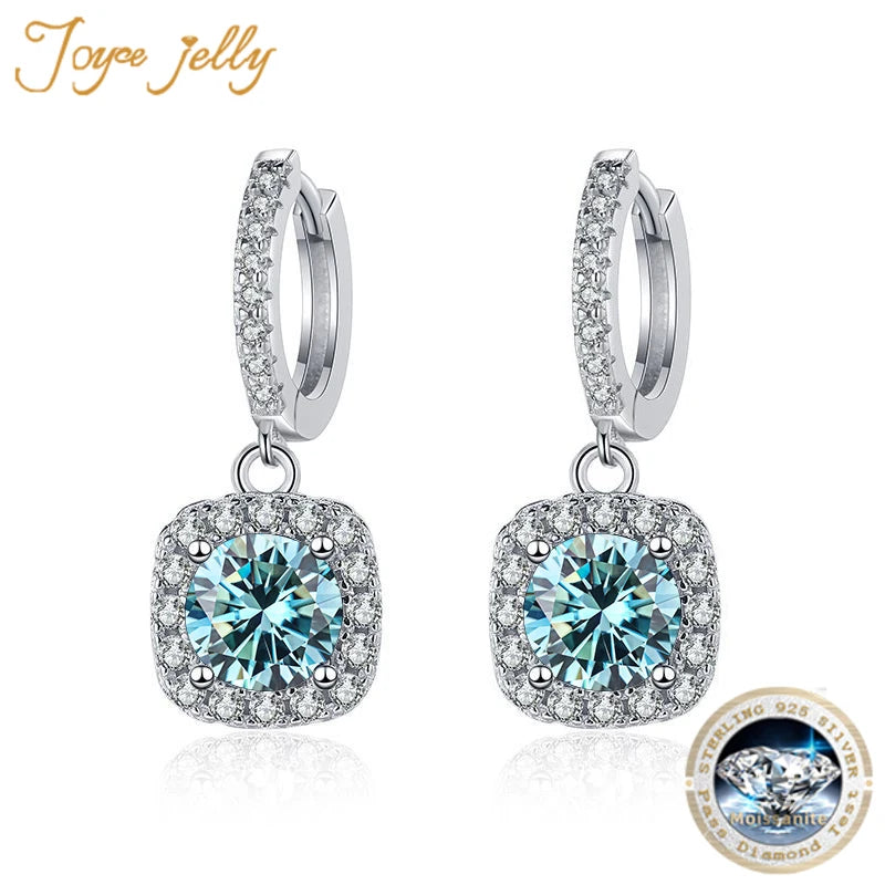 JoyceJelly Luxury Solid Silver 925 Jewelry 1ct D Color Moissanite Earrings For Women Green Blue Lab Created Diamond Ear-drops