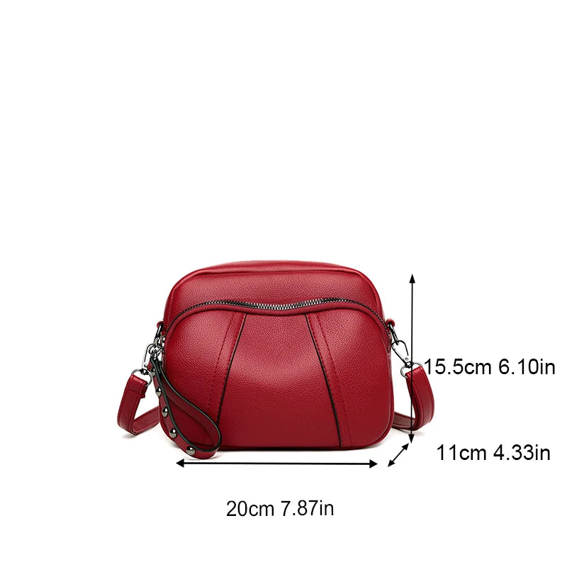 Solid Color Fashionable Rivet Zipper Women's Mobile Phone Bag Simple Soft Leather Shoulder Crossbody Small Square Bag