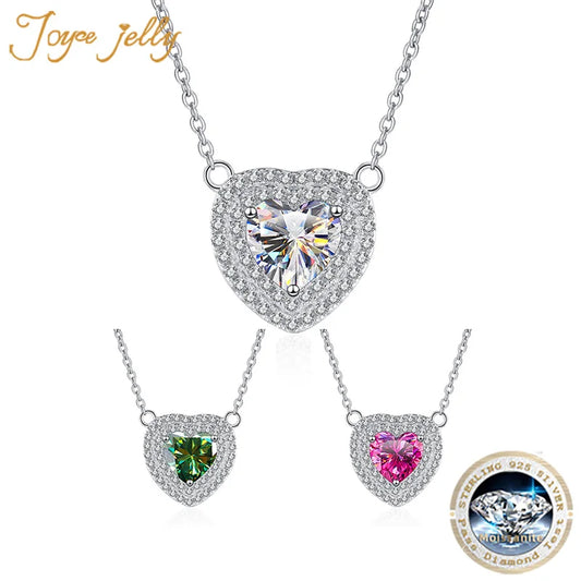 JoyceJelly Real 1CT Heart Moissanite Pendant Necklace For Women 100% 925 Sterling Silver Sparkling Wedding Party Fine Jewelry