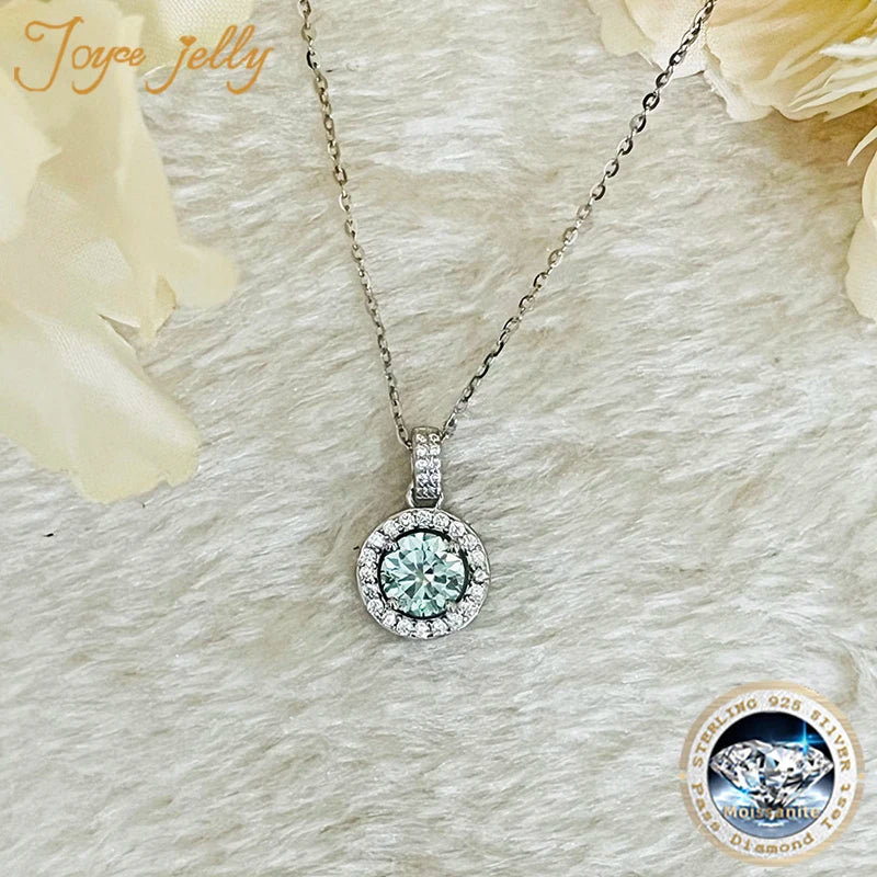 JoyceJelly S925 Sterling Silver 1/2/3/4/5/10 Carat D COLOR Moissanite Diamond Necklace Women's Round Pendant Chain For Wedding