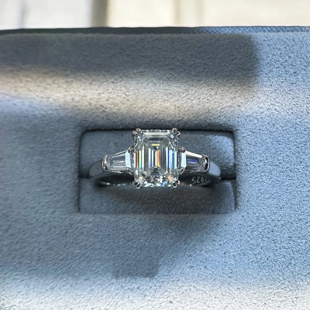 Wong Rain Classic 925 Sterling Silver 3EX VVS1 Emerald Cut 2CT Real Moissanite Pass Test Diamond Ring Wedding Engagement Jewelry